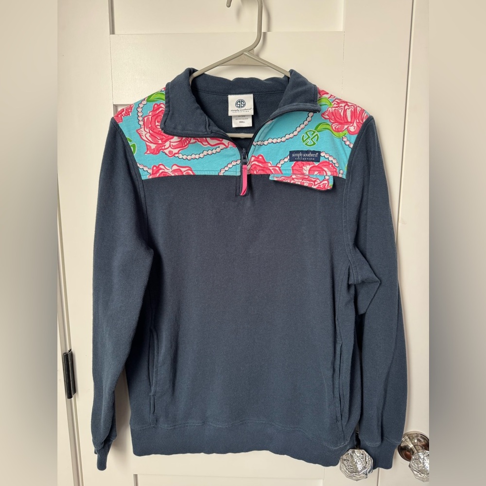 Simply Southern Quarter zip floral pullover size small